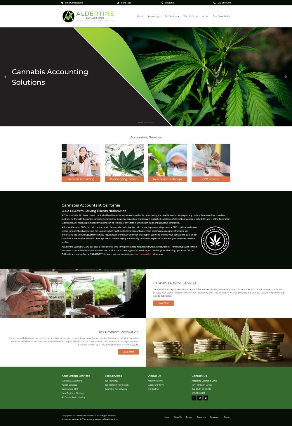 Website of Aldertine Cannabis CFOs