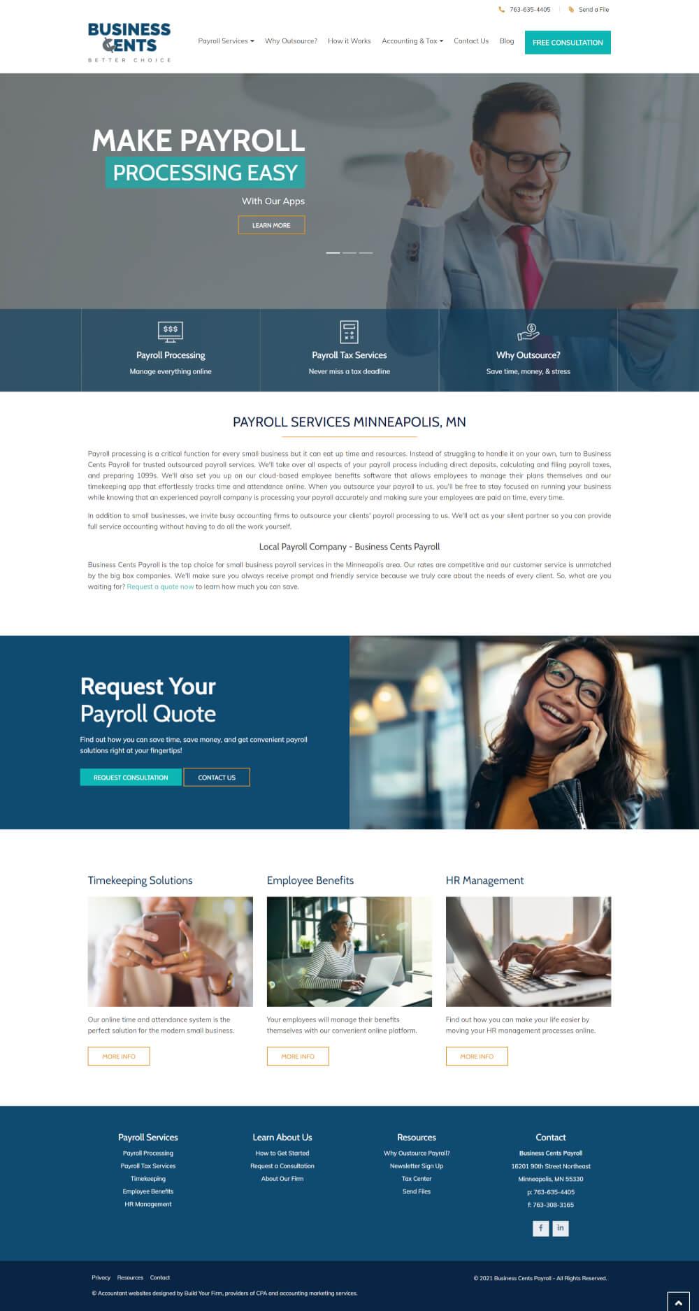 Website of Business Cents Payroll